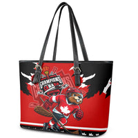 Champions Canada Hockey Leather Tote Bag Fierce Beaver on Ice