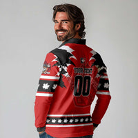 Personalized Champions Canada Hockey Long Sleeve Polo Shirt Fierce Beaver on Ice