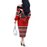 Personalized Champions Canada Hockey Off The Shoulder Long Sleeve Dress Fierce Beaver on Ice