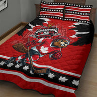 Champions Canada Hockey Quilt Bed Set Fierce Beaver on Ice