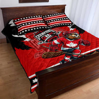 Champions Canada Hockey Quilt Bed Set Fierce Beaver on Ice