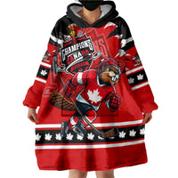 Personalized Champions Canada Hockey Wearable Blanket Hoodie Fierce Beaver on Ice