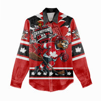 Personalized Champions Canada Hockey Women Casual Shirt Fierce Beaver on Ice