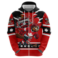 Personalized Champions Canada Hockey Zip Hoodie Fierce Beaver on Ice