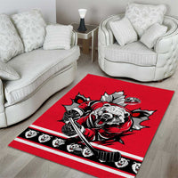 Polar Bear Hockey Canada Area Rug Maple Leaf Ice Warrior