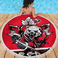 Polar Bear Hockey Canada Beach Blanket Maple Leaf Ice Warrior