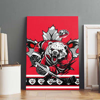 Polar Bear Hockey Canada Canvas Wall Art Maple Leaf Ice Warrior