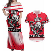 Personalized Polar Bear Hockey Canada Couples Matching Off Shoulder Maxi Dress and Hawaiian Shirt Maple Leaf Ice Warrior