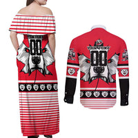 Personalized Polar Bear Hockey Canada Couples Matching Off Shoulder Maxi Dress and Long Sleeve Button Shirt Maple Leaf Ice Warrior