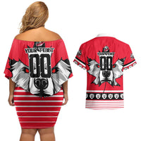 Personalized Polar Bear Hockey Canada Couples Matching Off Shoulder Short Dress and Hawaiian Shirt Maple Leaf Ice Warrior