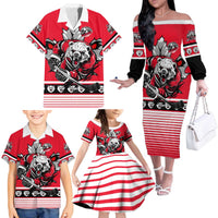 Personalized Polar Bear Hockey Canada Family Matching Off The Shoulder Long Sleeve Dress and Hawaiian Shirt Maple Leaf Ice Warrior