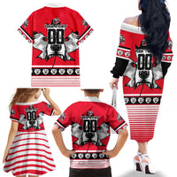 Personalized Polar Bear Hockey Canada Family Matching Off The Shoulder Long Sleeve Dress and Hawaiian Shirt Maple Leaf Ice Warrior