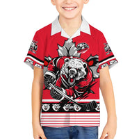 Personalized Polar Bear Hockey Canada Family Matching Short Sleeve Bodycon Dress and Hawaiian Shirt Maple Leaf Ice Warrior