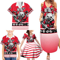 Personalized Polar Bear Hockey Canada Family Matching Summer Maxi Dress and Hawaiian Shirt Maple Leaf Ice Warrior