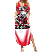 Personalized Polar Bear Hockey Canada Family Matching Summer Maxi Dress and Hawaiian Shirt Maple Leaf Ice Warrior