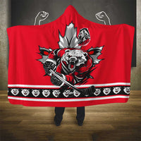 Polar Bear Hockey Canada Hooded Blanket Maple Leaf Ice Warrior