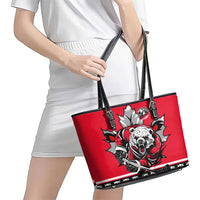 Polar Bear Hockey Canada Leather Tote Bag Maple Leaf Ice Warrior
