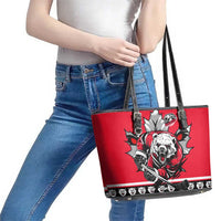 Polar Bear Hockey Canada Leather Tote Bag Maple Leaf Ice Warrior