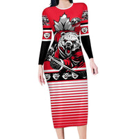 Personalized Polar Bear Hockey Canada Long Sleeve Bodycon Dress Maple Leaf Ice Warrior