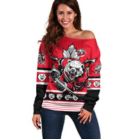 Personalized Polar Bear Hockey Canada Off Shoulder Sweater Maple Leaf Ice Warrior