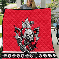 Polar Bear Hockey Canada Quilt Maple Leaf Ice Warrior