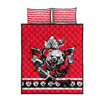 Polar Bear Hockey Canada Quilt Bed Set Maple Leaf Ice Warrior