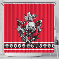 Polar Bear Hockey Canada Shower Curtain Maple Leaf Ice Warrior