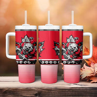 Polar Bear Hockey Canada Tumbler With Handle Maple Leaf Ice Warrior