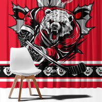 Polar Bear Hockey Canada Window Curtain Maple Leaf Ice Warrior