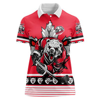 Personalized Polar Bear Hockey Canada Women Polo Shirt Maple Leaf Ice Warrior