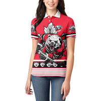 Personalized Polar Bear Hockey Canada Women Polo Shirt Maple Leaf Ice Warrior