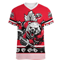 Personalized Polar Bear Hockey Canada Women V-Neck T-Shirt Maple Leaf Ice Warrior