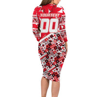 Personalized Canada Hockey Helmet Family Matching Long Sleeve Bodycon Dress and Hawaiian Shirt Maple Leaf Pattern