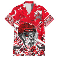 Personalized Canada Hockey Helmet Family Matching Off The Shoulder Long Sleeve Dress and Hawaiian Shirt Maple Leaf Pattern