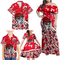 Personalized Canada Hockey Helmet Family Matching Off Shoulder Maxi Dress and Hawaiian Shirt Maple Leaf Pattern