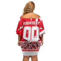 Personalized Canada Hockey Helmet Family Matching Off Shoulder Short Dress and Hawaiian Shirt Maple Leaf Pattern