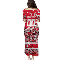 Personalized Canada Hockey Helmet Family Matching Puletasi and Hawaiian Shirt Maple Leaf Pattern