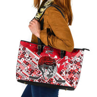 Canada Hockey Helmet Leather Tote Bag Maple Leaf Pattern