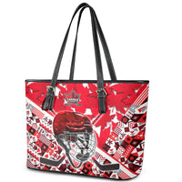 Canada Hockey Helmet Leather Tote Bag Maple Leaf Pattern