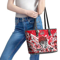 Canada Hockey Helmet Leather Tote Bag Maple Leaf Pattern