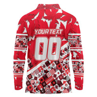 Personalized Canada Hockey Helmet Long Sleeve Polo Shirt Maple Leaf Pattern