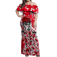Personalized Canada Hockey Helmet Off Shoulder Maxi Dress Maple Leaf Pattern