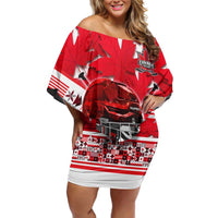 Personalized Canada Hockey Helmet Off Shoulder Short Dress Maple Leaf Pattern