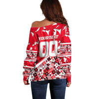 Personalized Canada Hockey Helmet Off Shoulder Sweater Maple Leaf Pattern