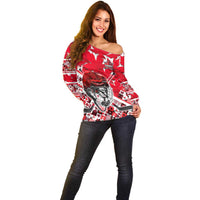 Personalized Canada Hockey Helmet Off Shoulder Sweater Maple Leaf Pattern