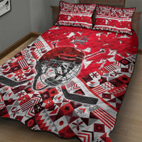 Canada Hockey Helmet Quilt Bed Set Maple Leaf Pattern