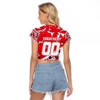 Personalized Canada Hockey Helmet Raglan Cropped T Shirt Maple Leaf Pattern