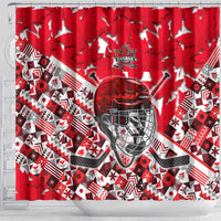 Canada Hockey Helmet Shower Curtain Maple Leaf Pattern