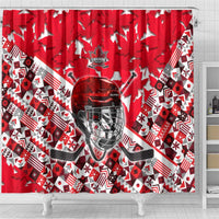 Canada Hockey Helmet Shower Curtain Maple Leaf Pattern