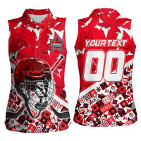 Personalized Canada Hockey Helmet Women Sleeveless Polo Shirt Maple Leaf Pattern